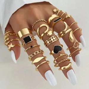Juego de anillos de aleación de estilo punk vintage para mujeres