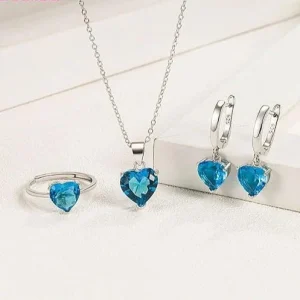 Juego de Collar Con Colgante En Forma De Corazón, Pendientes De Gota Y Anillo