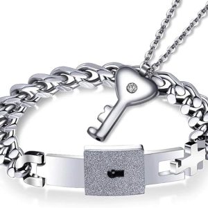 Juego de collar y pulsera para parejas con cierre de corazón para parejas, joyería de moda