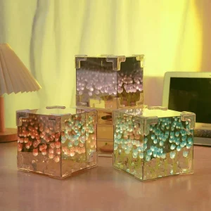 Lámpara de tulipán hecha a mano con espejo acrílico, diseño de flores marinas, luz nocturna