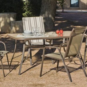 Hevea Set Acero Macao 150/4 – Acero – 1 Mesa – 4 Sillas – Antracita o Bronce – Muebles y Electrodomesticos Contreras