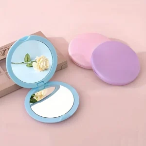 Mini espejo plegable redondo, espejo de maquillaje portátil de doble cara con cristal pulido
