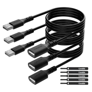 Paquete de 3 cables de extensión USB de 4 pies adaptador USB 2.0 tipo A macho/hembra