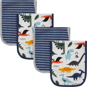 Paquete de 4 paños para eructar de felpa con diseño de dinosaurio para bebés niños