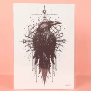 Pegatina de tatuaje temporal realista impermeable, duradera, de cuervo