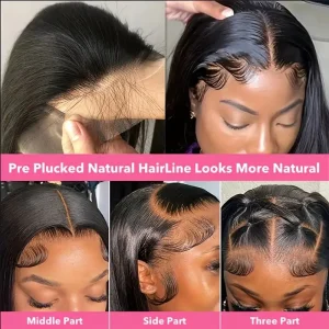 Peluca frontal de encaje, peluca Remy brasileña HD pre-desplumada estilo bob liso