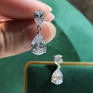 Pendientes con piedra de moissanita, aretes colgantes simples
