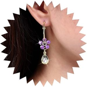 Pendientes De Aro Flor De Cristal Pendientes De Oro  Lágrima Pendientes