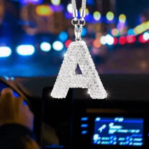 SHEIN 1 colgante con letras de diamantes de imitación para espejo retrovisor