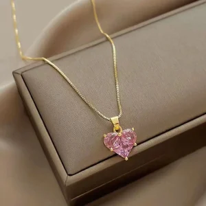 SHEIN 1 collar de cristal rosa súper brillante para mujer, collar con colgante de lujo versátil