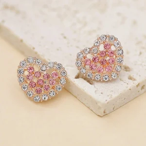 Shein 1 par de pendientes de botón para mujer con brillantes diamantes de imitación rosas