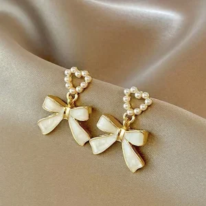 Shein 1 par de pendientes tipo perla de imitación con moño