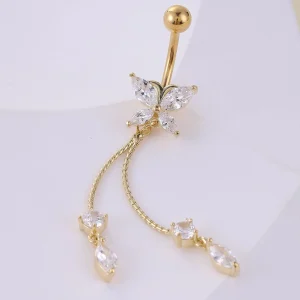 Shein 1 Pieza Anillo Para El Ombligo Con Circonia Cúbica Colgante En Forma De Mariposa
