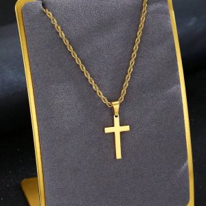 SHEIN 1 pieza Collar con colgante de cruz punk hip hop de acero inoxidable