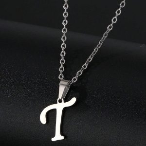 Shein 1 pieza Collar con colgante de letra de T de acero inoxidable