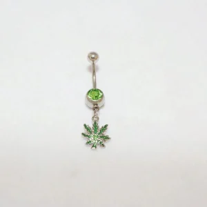 Shein 1 pieza Piercing de ombligo con colgante de hoja de arce verde