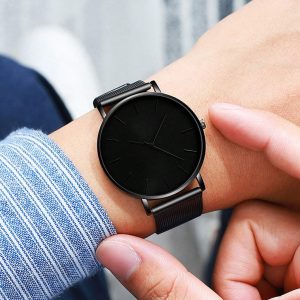 Shein 1 reloj de cuarzo con esfera redonda y correa de aleación de zinc negra para hombre