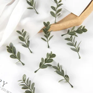Shein 20 hojas artificiales de plantas verdes ideal como decoracion para tartas, caja de dulces