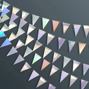SHEIN 3 piezas Decoraciones de fiesta iridiscentes Banderín de triángulo