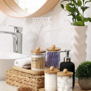 Shein 6 piezas de accesorios con funda de bambú para dispensador de hisopos