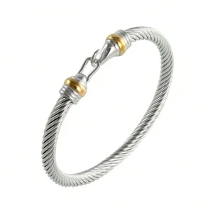 Shein Brazalete de acero inoxidable con forma de gancho y cable giratorio