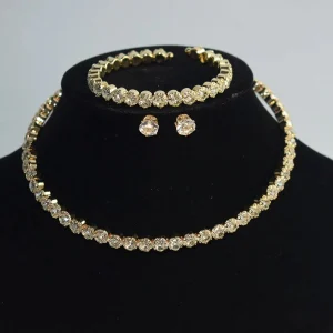 SHEIN clásico Bisutería con diamante de imitación cuello Set Pulsera Pendientes cuello 3 piezas
