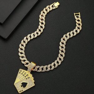 Shein Collar con colgante de carta de póker con diamantes de imitación para hombre, estilo punk hip hop