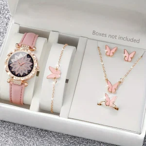 SHEIN Conjunto de 6 piezas de reloj para damas con correa, reloj de cuarzo, collar con dije..
