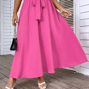 Shein Falda acampanada con cinturón liso Holidaya  en talla grande