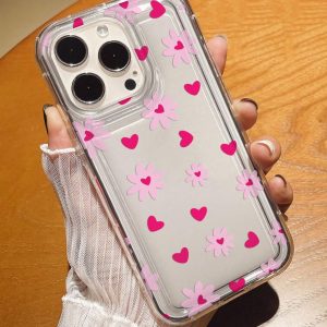 Shein Funda protectora transparente rosa veraniego de 1 pieza con diseño de corazón