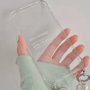 SheIn Funda transparente con diseño de letras y correa de perla sintética transparente