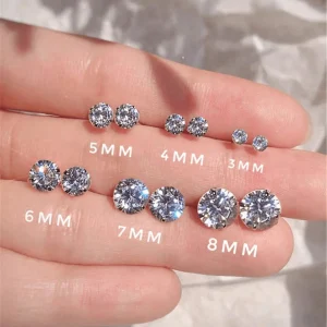 SHEIN GAGAFEEL 1 par de pendientes plateados con circonita cúbica de cuatro garras, 7mm