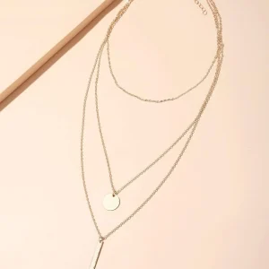 Shein Gargantilla bohemia de oro delicado con 3 capas y colgante de lentejuelas cadena larga