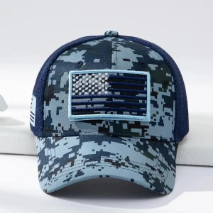 Shein Gorra de malla con bandera bordada para hombre, cierre de velcro, estilo urbano