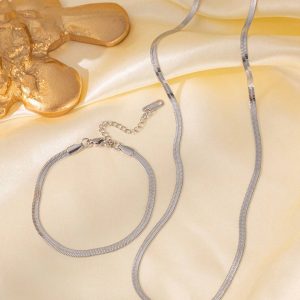 Shein Juego de 1 collar y pulsera minimalistas de acero inoxidable