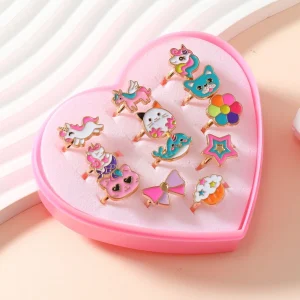 Shein Juego de 12 anillos de aleación de zinc con forma de gota de aceite para niñas ajustables