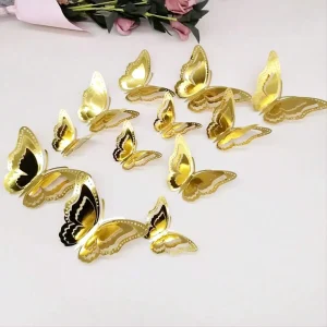 Shein Juego de 12 pegatinas de pared 3D de mariposas doradas huecas, ideales para decorar paredes