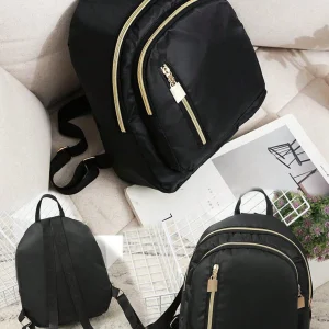 SHEIN Mochila pequeña de nailon para mujer, bolso de hombro, color negro