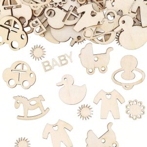 Shein Paquete de 50 piezas Decoración de madera calada de patrones aleatorios para baby shower