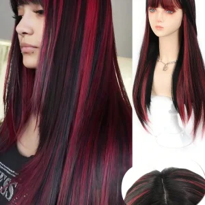 SHEIN Peluca de cosplay con flequillo, cabello sintético largo y liso estilo Lolita 24INCH