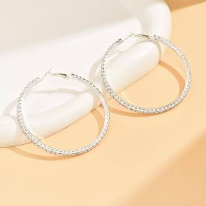 Shein Pendientes de aro grandes de plata y oro con diamantes de imitación para mujer