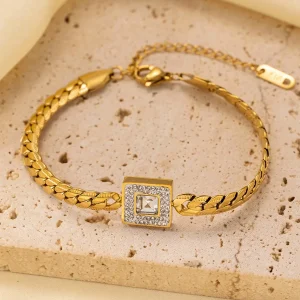 Shein Pulsera de acero inoxidable con circonita cúbica