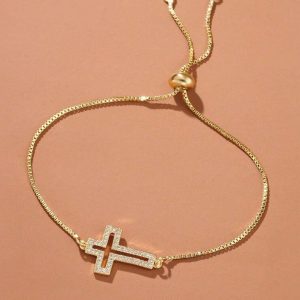 Shein Pulsera de plata esterlina decorada con cruz de circonita cúbica