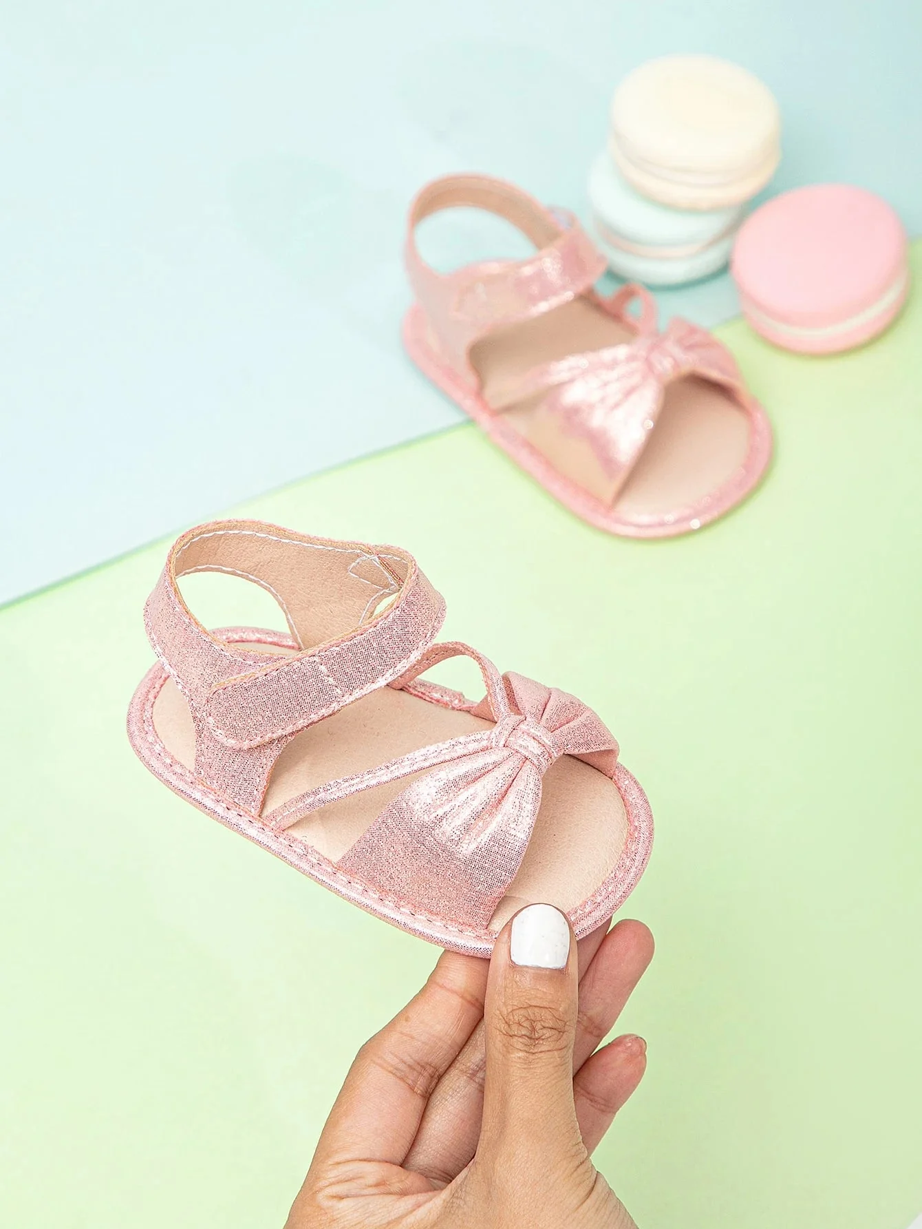 SHEIN Sandalias con tira de tobillo de moda de tela,para bebés - Imagen 4