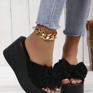 SHEIN Sandalias de plataforma impermeable alta con nudos de lazo y tacón de cuña gruesa