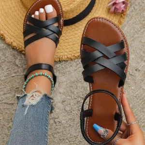 SHEIN sandalias planas romanas con tiras para mujer