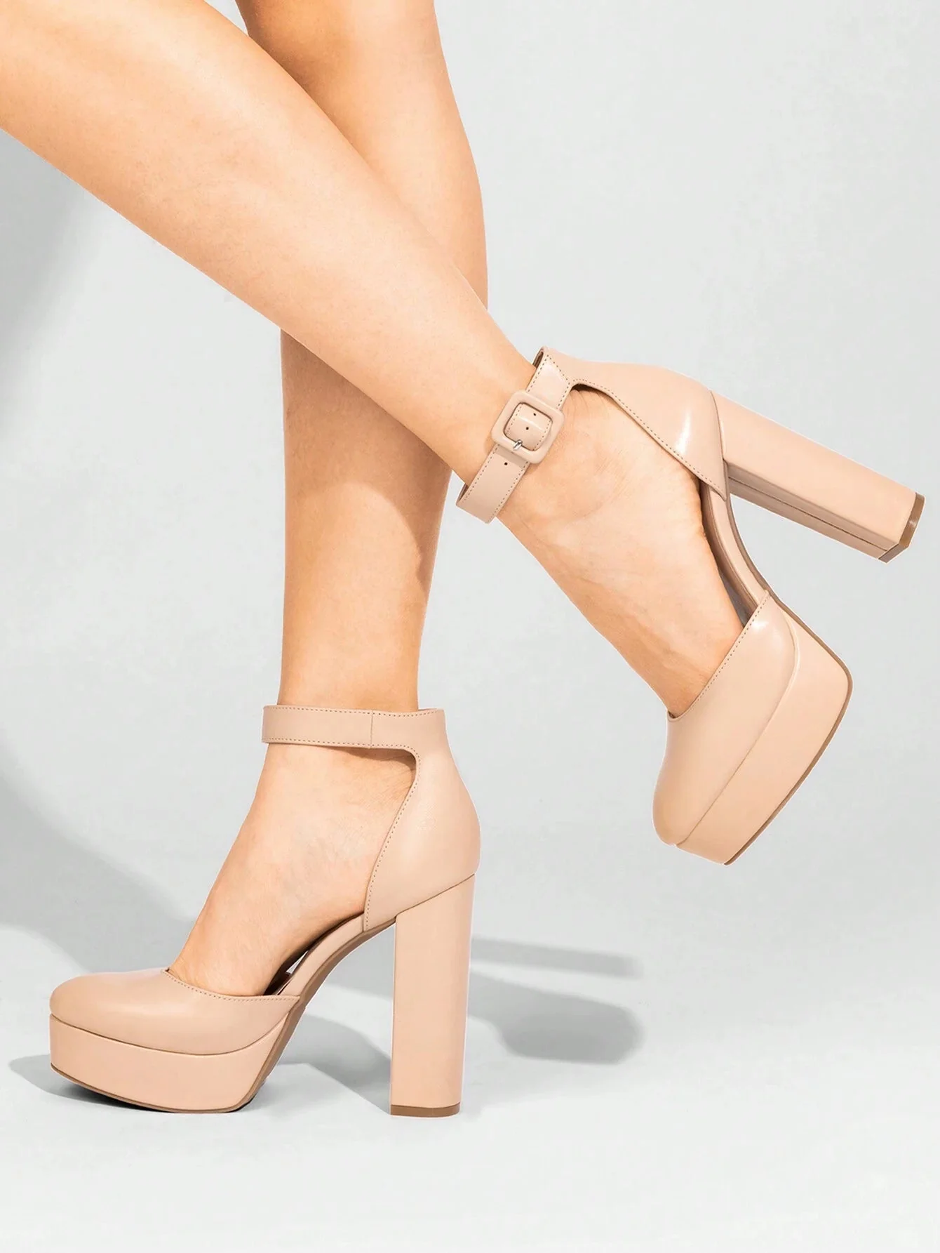 SHEIN Zapatos de tacón alto y grueso para mujer, elegantes, de color liso, con plataforma - Imagen 6