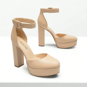 SHEIN Zapatos de tacón alto y grueso para mujer, elegantes, de color liso, con plataforma