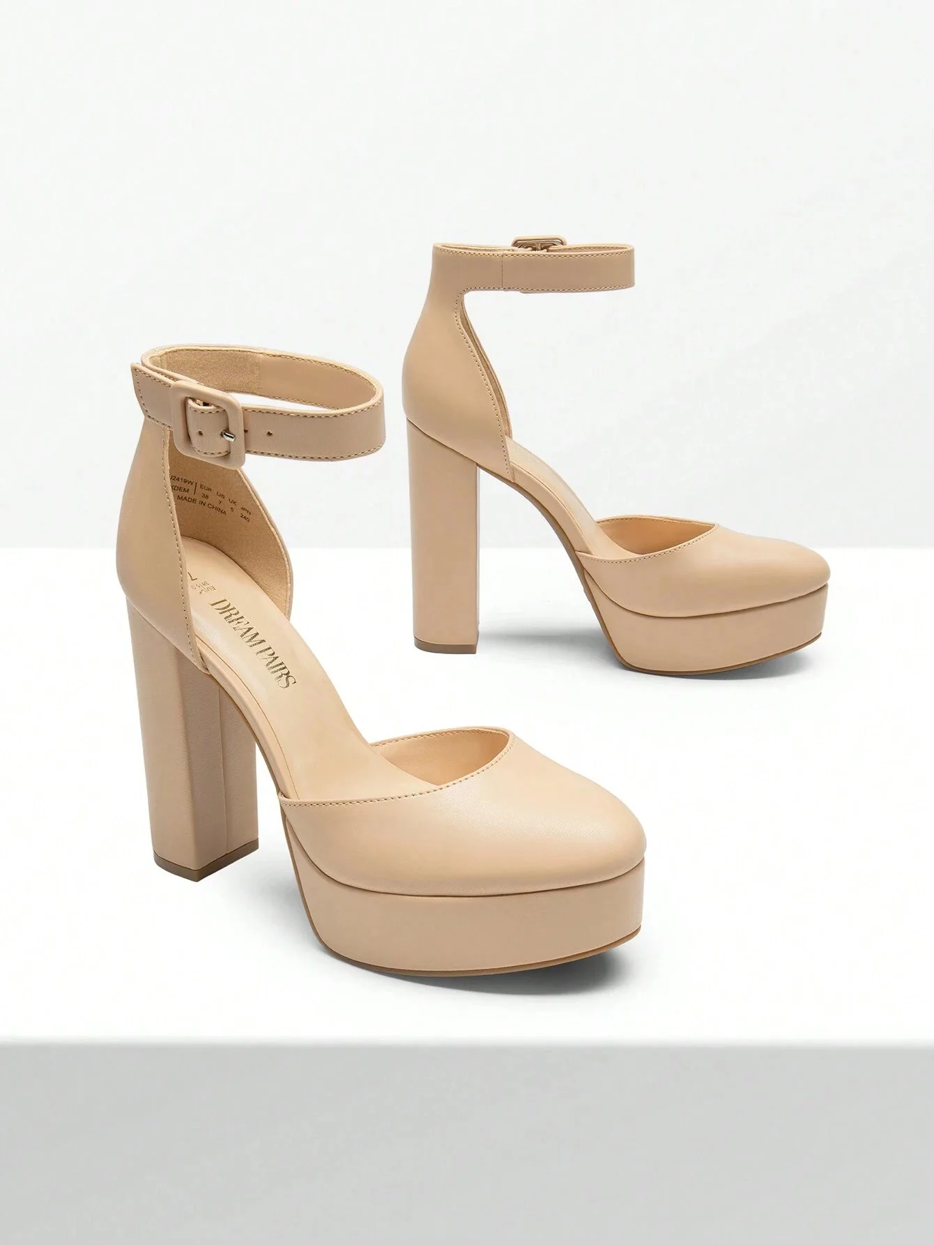 SHEIN Zapatos de tacón alto y grueso para mujer, elegantes, de color liso, con plataforma