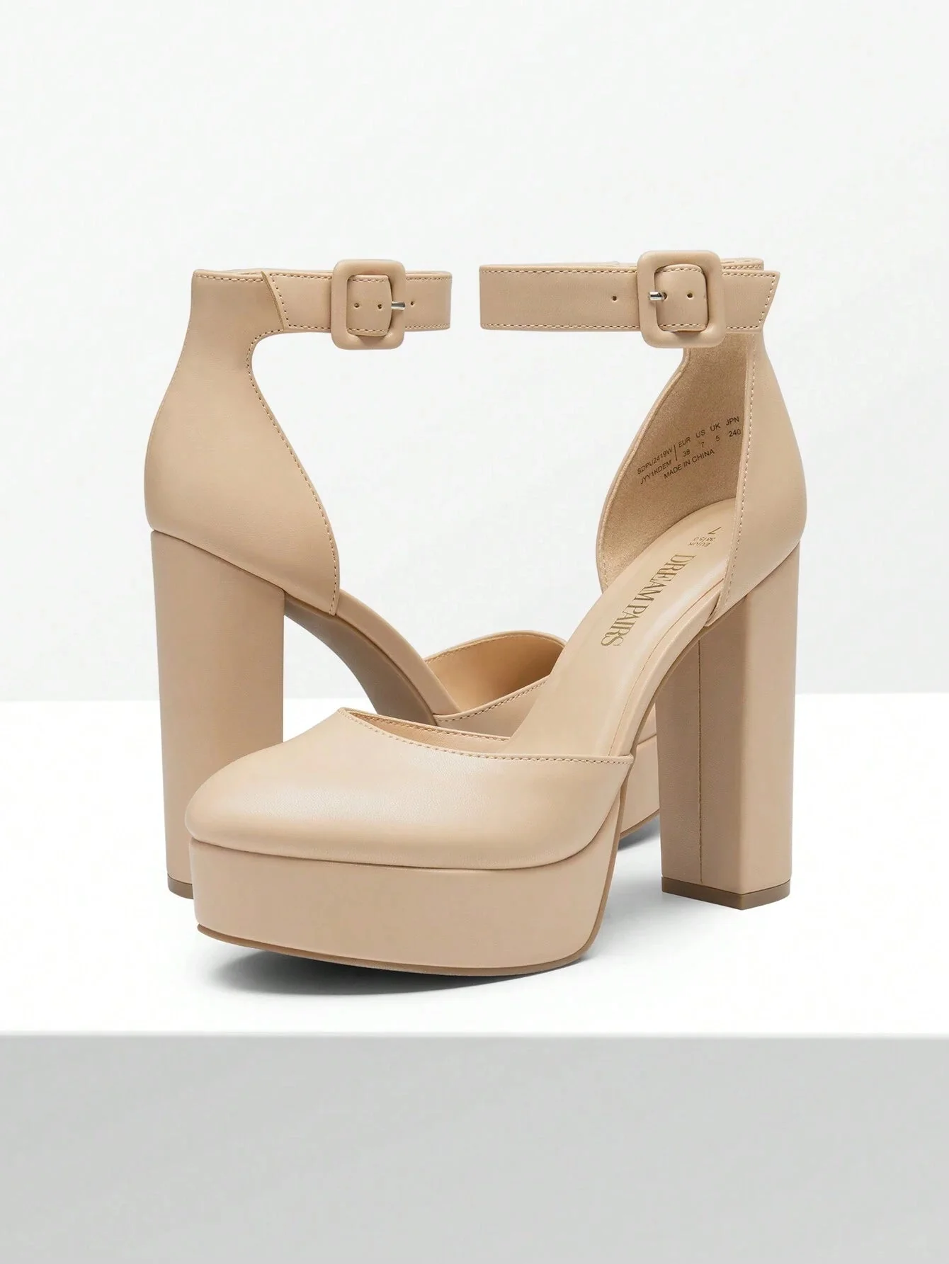 SHEIN Zapatos de tacón alto y grueso para mujer, elegantes, de color liso, con plataforma - Imagen 2